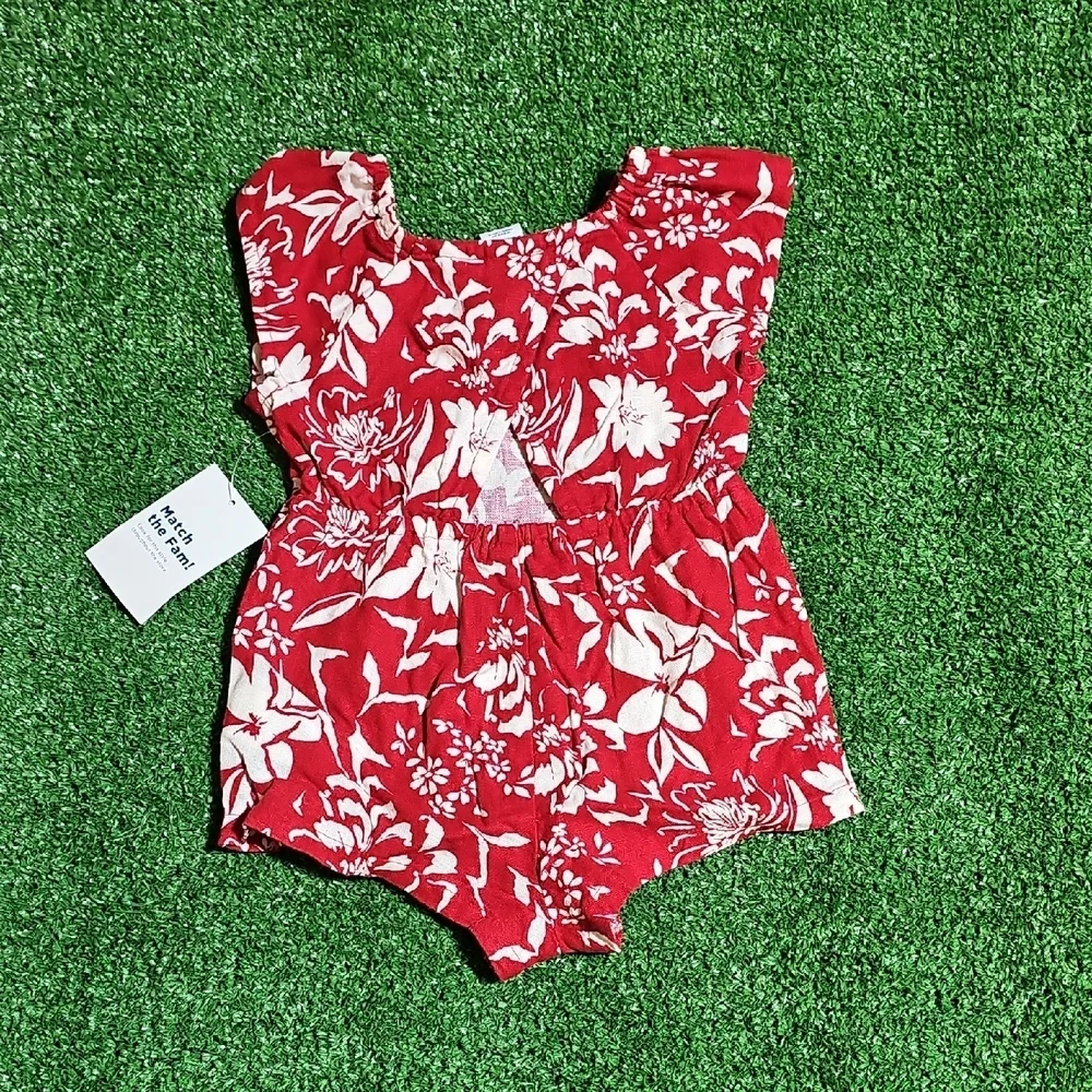 Old Navy Red and White Floral Baby Romper